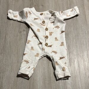 Rabbit + Bear Adorable White Dog Print Kids One Piece